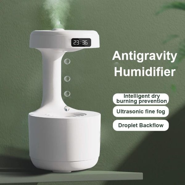 Smooth Sailing Antigravity Humidifier | Ultra-Quiet USB Mini Room Humidifier with Water Drop Light Effects, LED Clock & Random Color for Office and Home