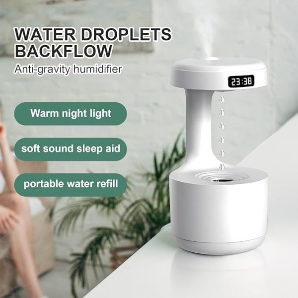 Smooth Sailing Antigravity Humidifier | Ultra-Quiet USB Mini Room Humidifier with Water Drop Light Effects, LED Clock & Random Color for Office and Home