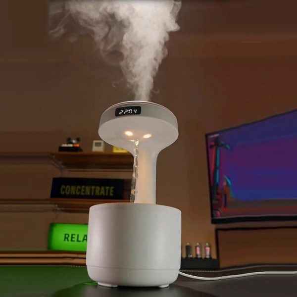 Smooth Sailing Antigravity Humidifier | Ultra-Quiet USB Mini Room Humidifier with Water Drop Light Effects, LED Clock & Random Color for Office and Home