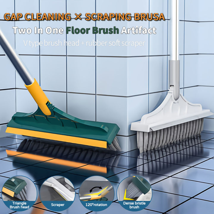 2-in-1 Floor Cleaning Brush with Long Handle – 120° Rotatable Scrub Brush for Bathroom, Tiles, Windows & Floors | Deep Cleaning Tool