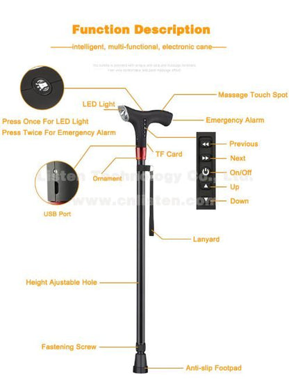 Compact Folding Walking Stick with LED Light and Sturdy Aluminum Handle – Perfect for Adults (Black Color)