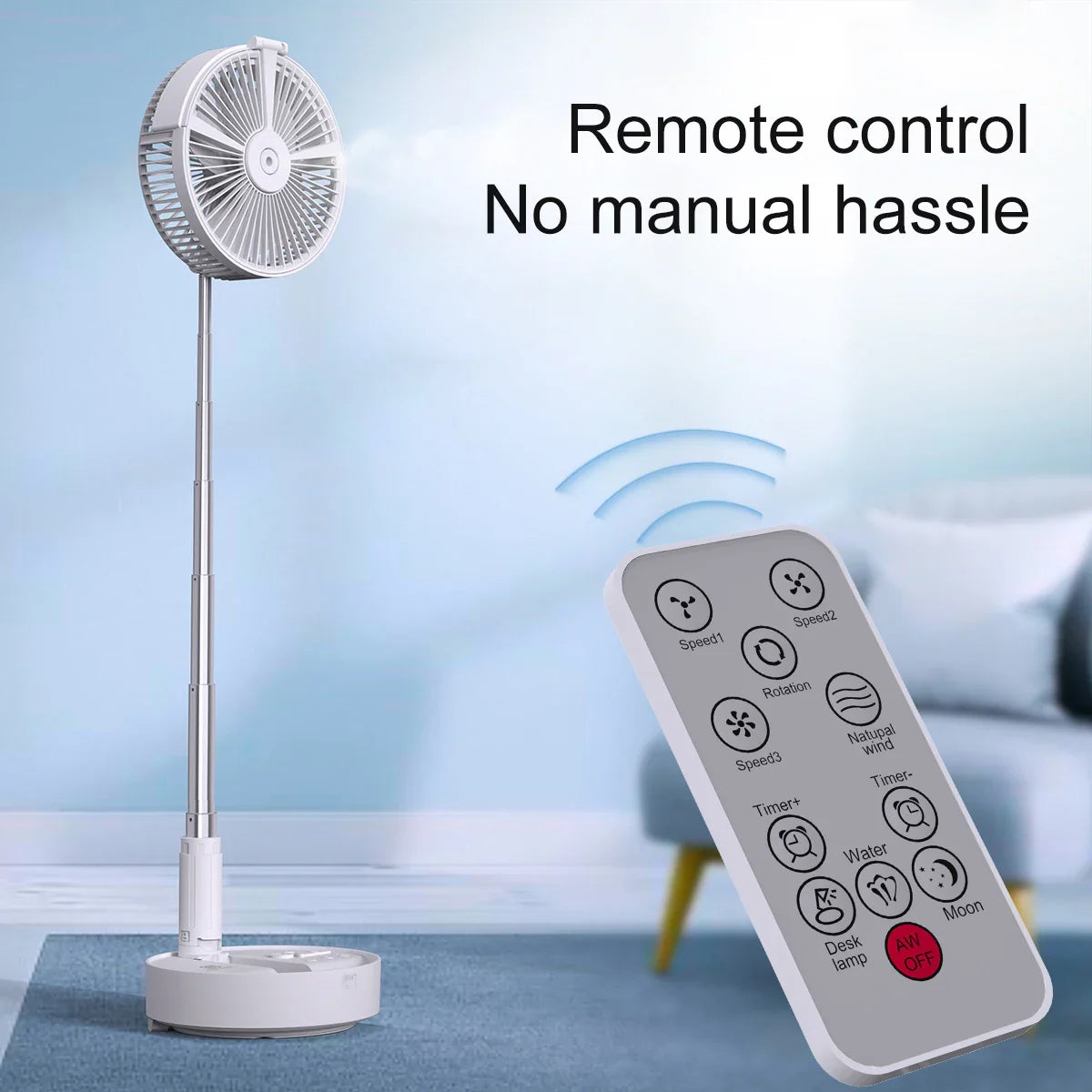 Portable Rechargeable Telescopic Folding Fan | 3 Speeds Gear Rechargeable, Foldable, Adjustable Height Fan