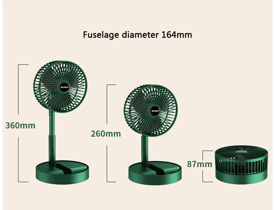 Portable Rechargeable Telescopic Folding Fan | 3 Speeds Gear Rechargeable, Foldable, Adjustable Height Fan