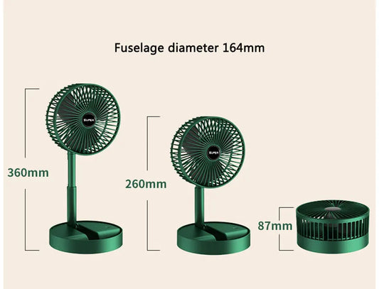 Portable Rechargeable Telescopic Folding Fan | 3 Speeds Gear Rechargeable, Foldable, Adjustable Height Fan