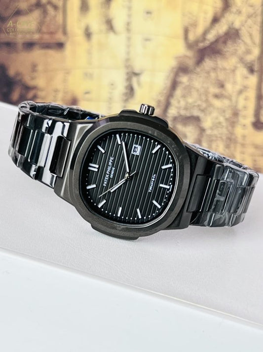 Luxury Patek Philippe Black Analog Watch with Date | Premium Men's Wristwatch (Without Box)