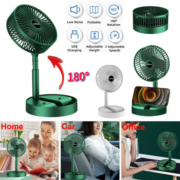 Portable Rechargeable Telescopic Folding Fan | 3 Speeds Gear Rechargeable, Foldable, Adjustable Height Fan
