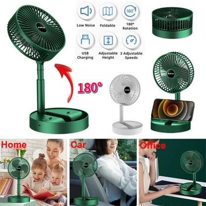 Portable Rechargeable Telescopic Folding Fan | 3 Speeds Gear Rechargeable, Foldable, Adjustable Height Fan