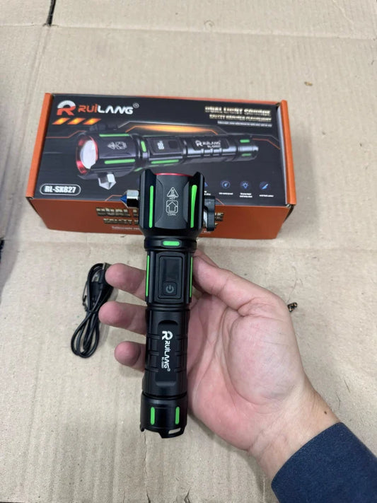 Ruilang RL-SX827 Dual Light Metal Torch – Ultra-Bright Rechargeable Flashlight