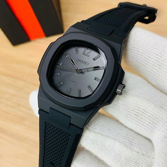 Skmei Original Men’s Quartz Watch with Silicone Strap – Best Quality Black Analog Watch with Box