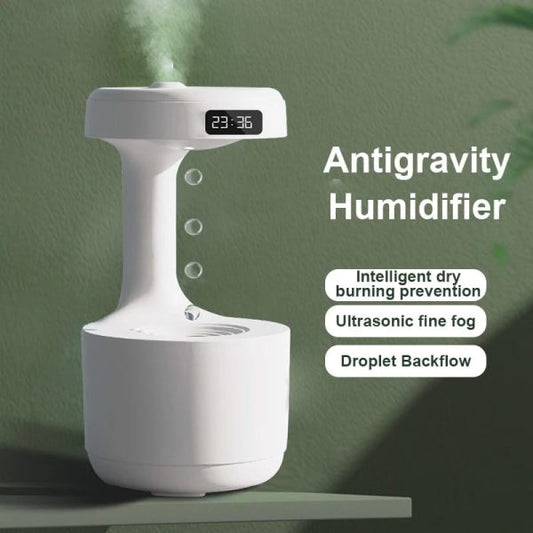 Smooth Sailing Antigravity Humidifier | Ultra-Quiet USB Mini Room Humidifier with Water Drop Light Effects, LED Clock & Random Color for Office and Home