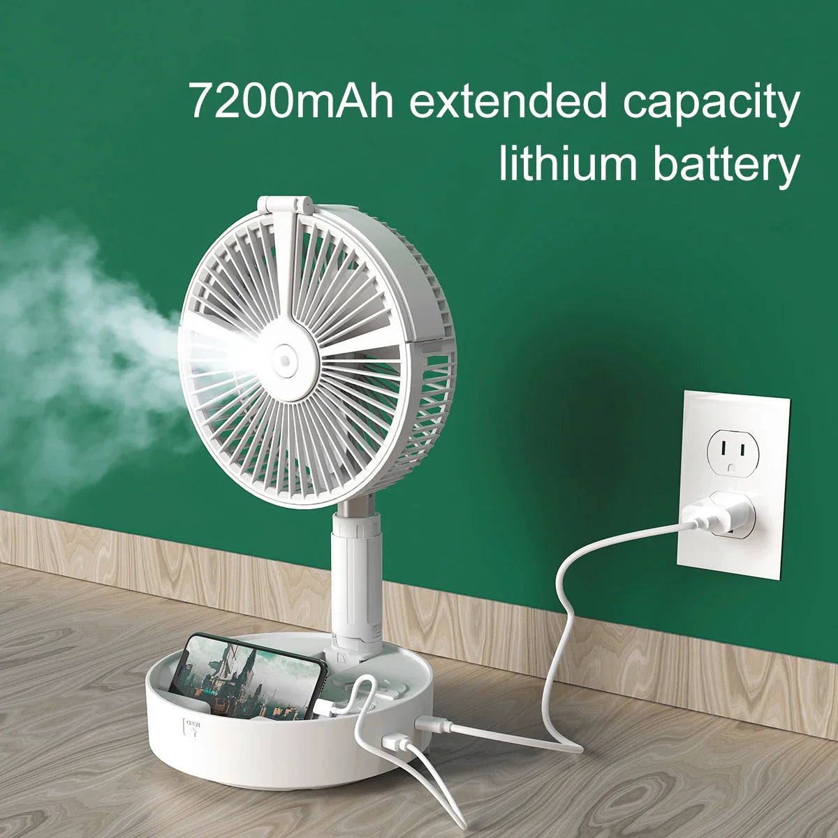 Portable Rechargeable Telescopic Folding Fan | 3 Speeds Gear Rechargeable, Foldable, Adjustable Height Fan